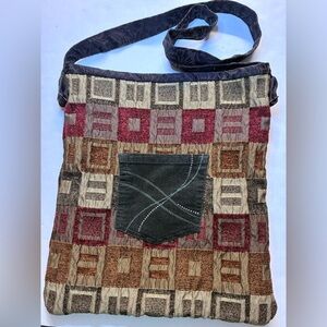 Crossbody Tote Bag, 13” x 15”, Earth Tones, Lined, Handmade/Upcycled/Boho